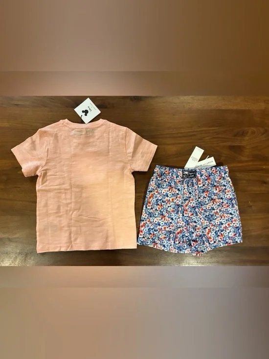 NWT- Janie and Jack Mickey T-Shirt and Floral Shorts Set - Picture 4 of 6